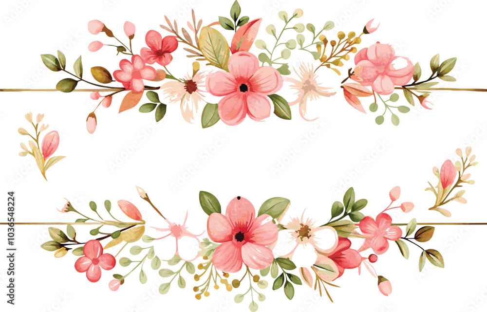 Fototapeta premium Delicate Watercolor Floral Border Design