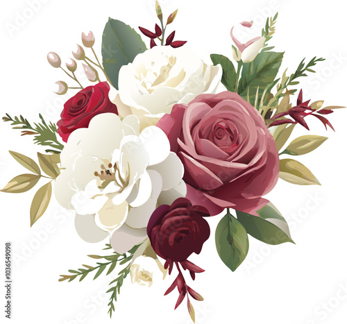 Floral Bouquet with White, Red, and Pink Roses