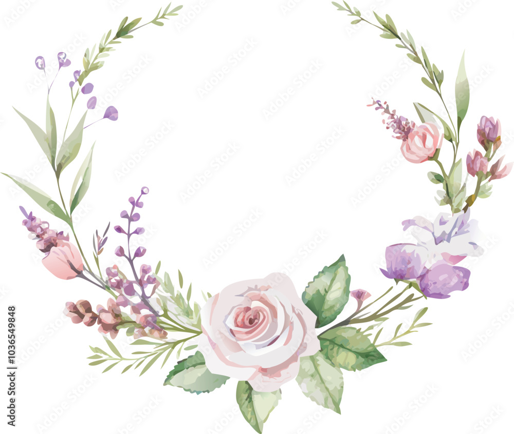 Naklejka premium Watercolor Floral Wreath With Single Rose