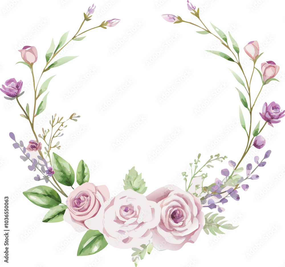 Obraz premium Watercolor Floral Wreath With Delicate Roses