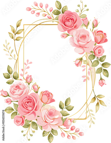 Pink Roses and Golden Frame Floral Design