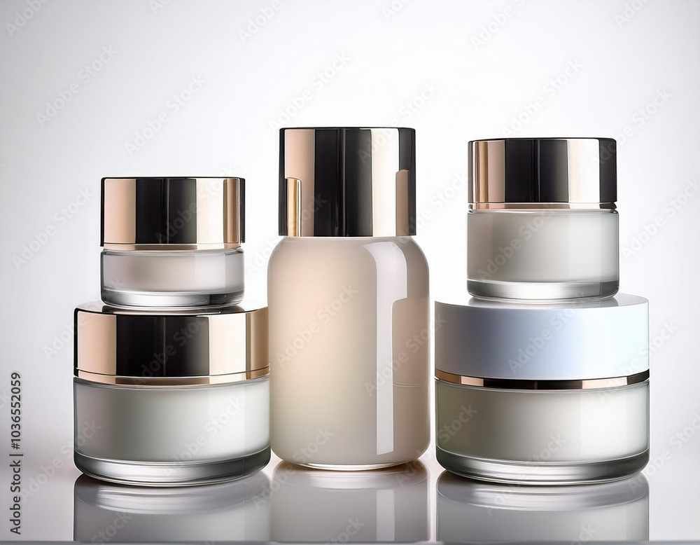 Frascos de cremas cosmeticas aislado sobre fondo blanco Frascos de cremas cosmeticas aislado sobre fondo blanco