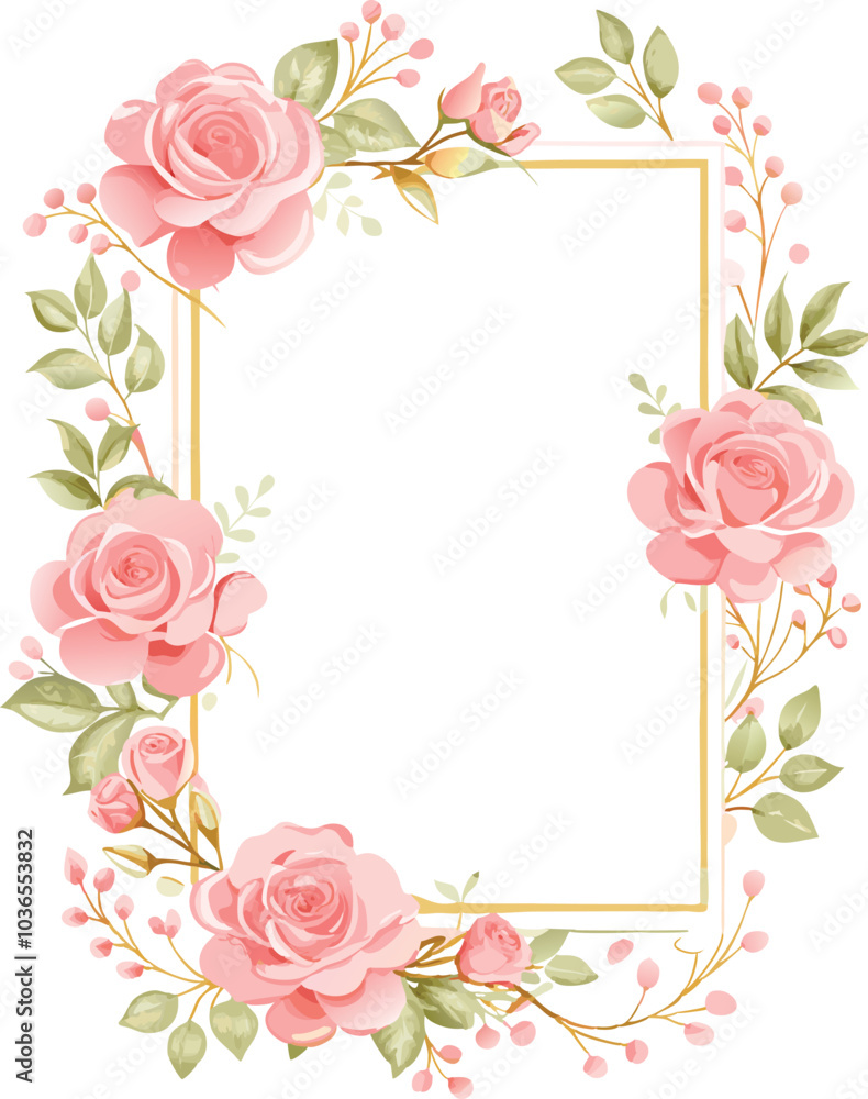 Pink Rose Floral Frame Border Design Pink Rose Floral Frame Border Design