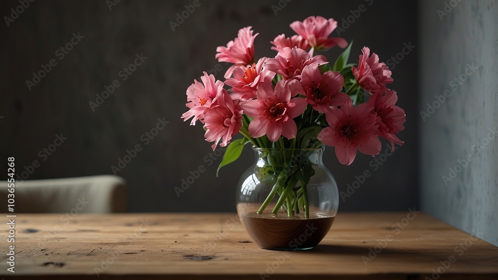 A vibrant bouquet of pink petals adorns a rustic wooden table, capturing the essence of summer in a timeless still life. A vibrant bouquet of pink petals adorns a rustic wooden table, capturing the essence of summer in a timeless still life.