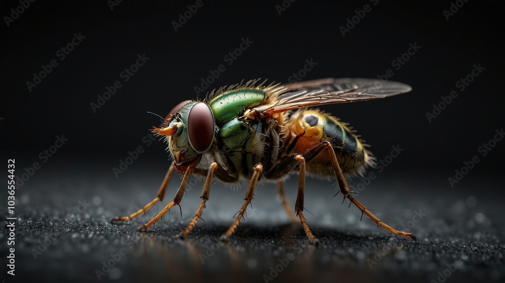 AI drone captures intricate macro shot, revealing hidden details of a fly. AI drone captures intricate macro shot, revealing hidden details of a fly.