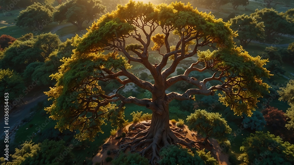 Fototapeta premium AI-powered drone captures stunning aerial images of the iconic Tree of Life.