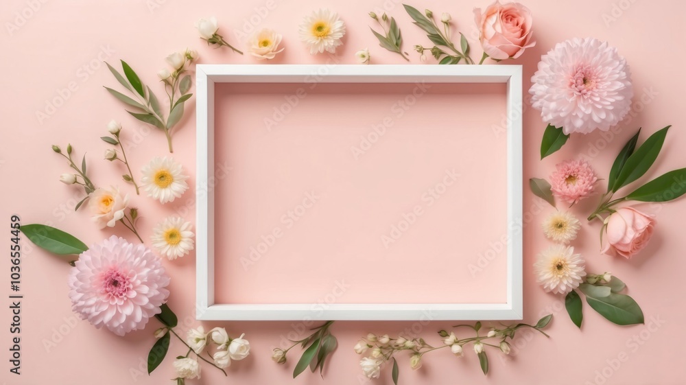 Elegant Floral Frame With Pink and White Flowers on a Soft Pink Background for a Delicate and Artistic Presentation Elegant Floral Frame With Pink and White Flowers on a Soft Pink Background for a Delicate and Artistic Presentation