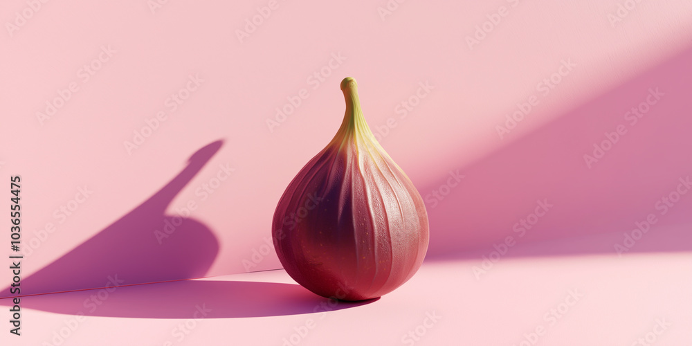 Fototapeta premium Single fig casting dramatic shadow on pastel pink background