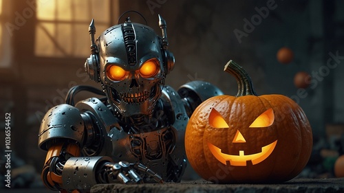 AI-powered pumpkin carving transforms into a robotic masterpiece.