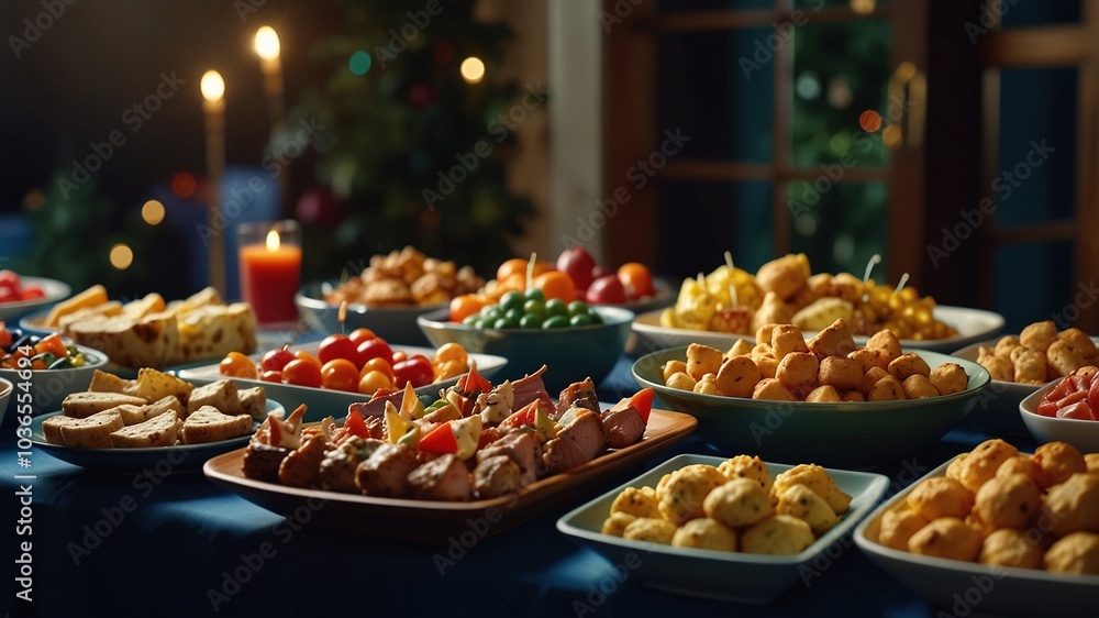 Arrange an elegant spread of bite-sized delights on a table adorned with chic platters and garnishes. Arrange an elegant spread of bite-sized delights on a table adorned with chic platters and garnishes.