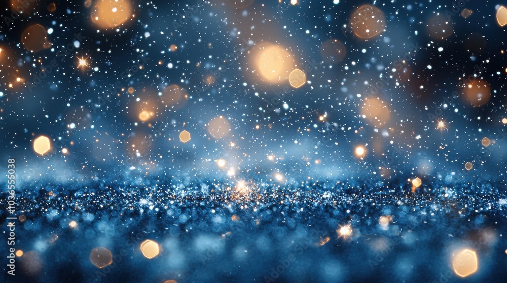 Obraz premium Sparkling snowflakes dance in the air, surrounded by glowing lights during a winter evening