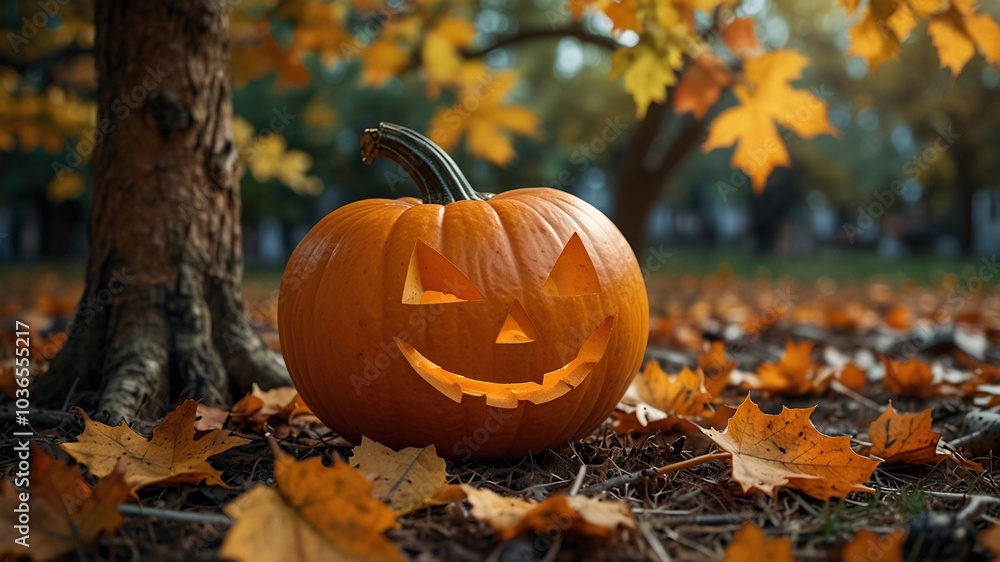 Hang a pumpkin from a tree for an eerie Halloween display. Hang a pumpkin from a tree for an eerie Halloween display.