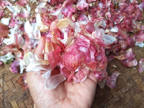 close up of red onion skin