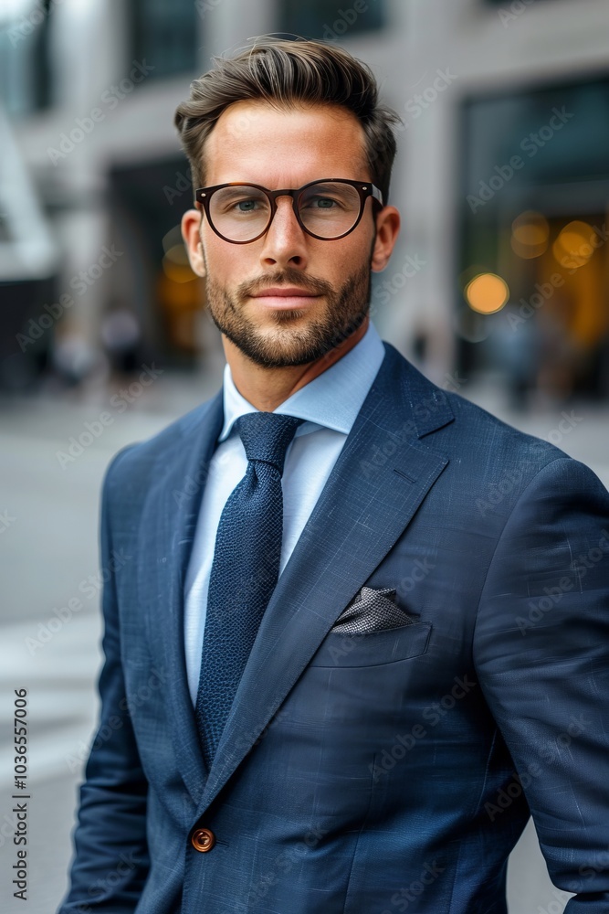 Fototapeta premium A confident businessman in a polished ensemble, ready for success.