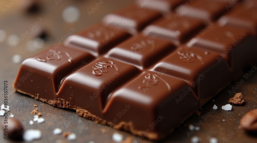 A beautifully crafted artisan chocolate bar focusing on the glossy surface and delicate details of its design. A beautifully crafted artisan chocolate bar focusing on the glossy surface and delicate details of its design.
