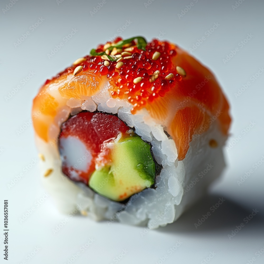 Close Up of Sushi Roll with Vibrant Ingredients Close Up of Sushi Roll with Vibrant Ingredients