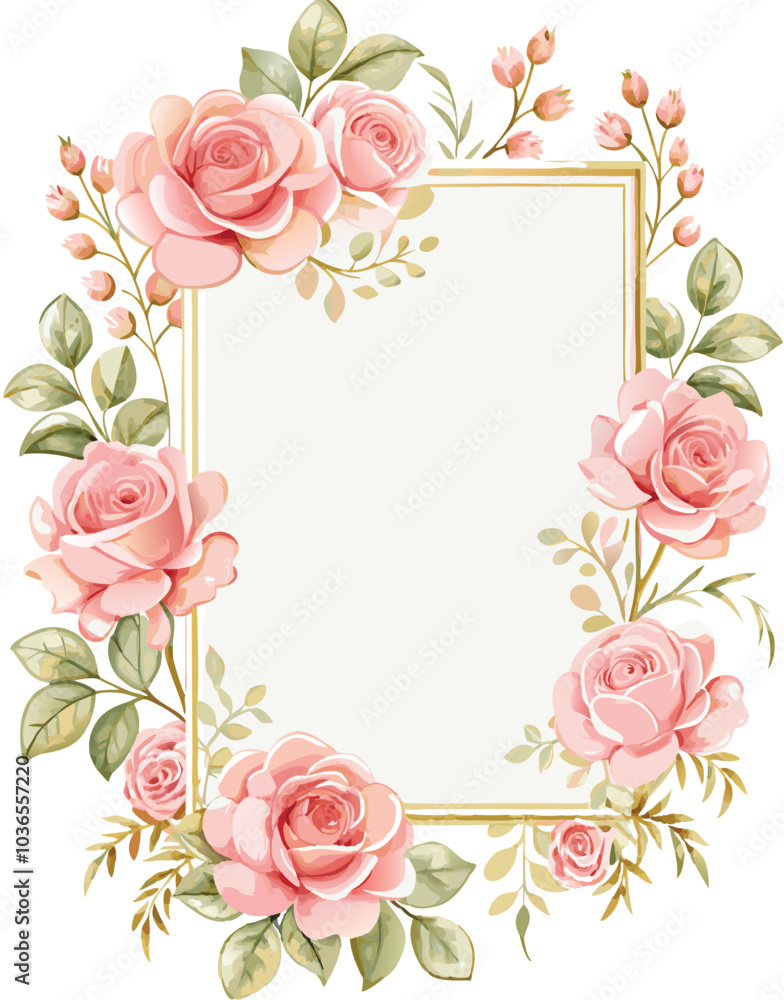 Floral Frame with Pink Roses and Gold Trim Floral Frame with Pink Roses and Gold Trim