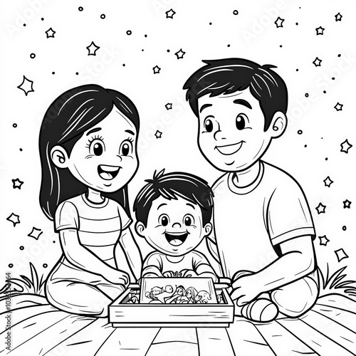 A family enjoying movie nig...