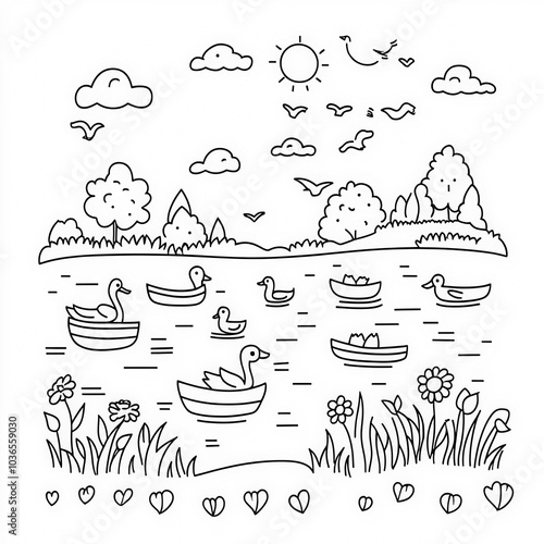 A serene lake with ducks an...