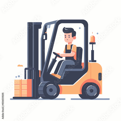 A man is driving a forklift