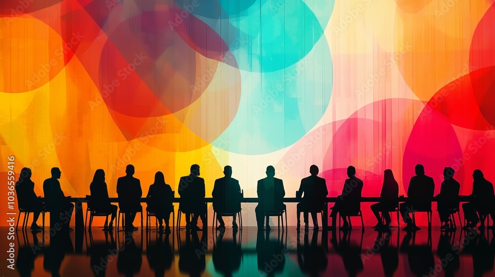 Abstract Business Meeting with Silhouetted Figures Abstract Business Meeting with Silhouetted Figures