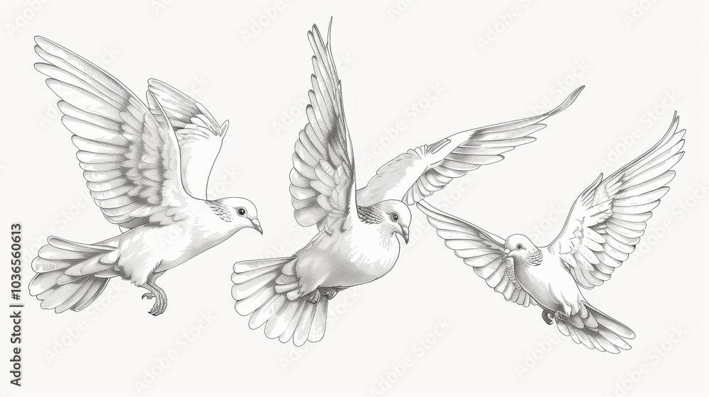 Obraz premium Elegant Doves in Flight on a Clean Background