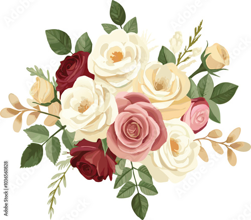 Floral Bouquet With White, Pink, And Red Roses