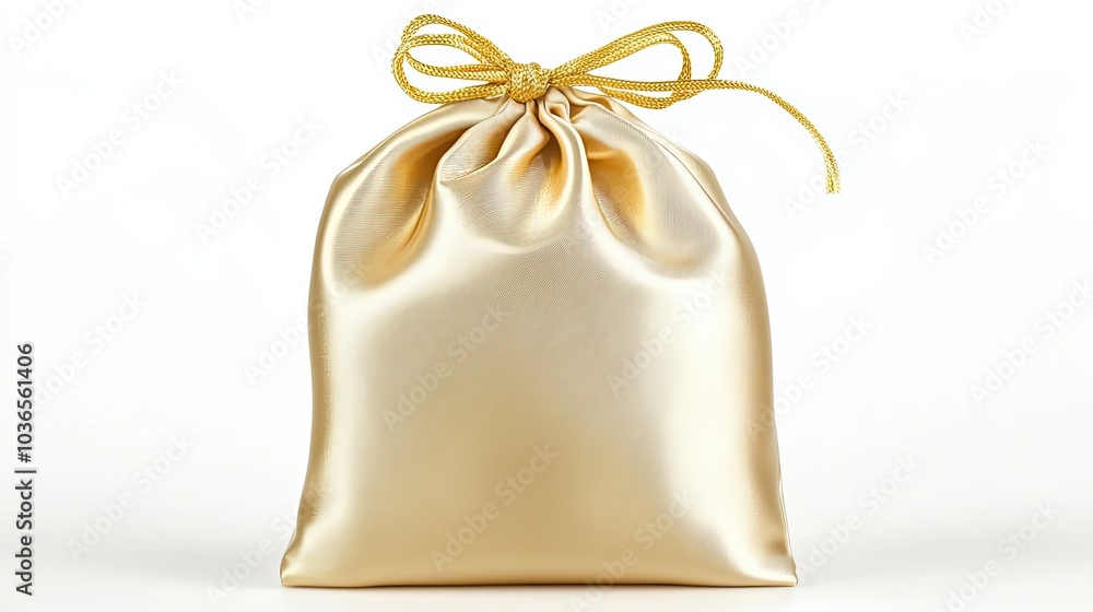A Golden Satin Bag with a Gold Ribbon Bow A Golden Satin Bag with a Gold Ribbon Bow