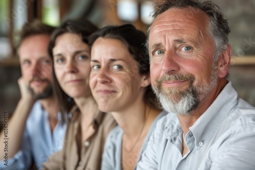 Portrait of a group of business people at work. Selective focus.