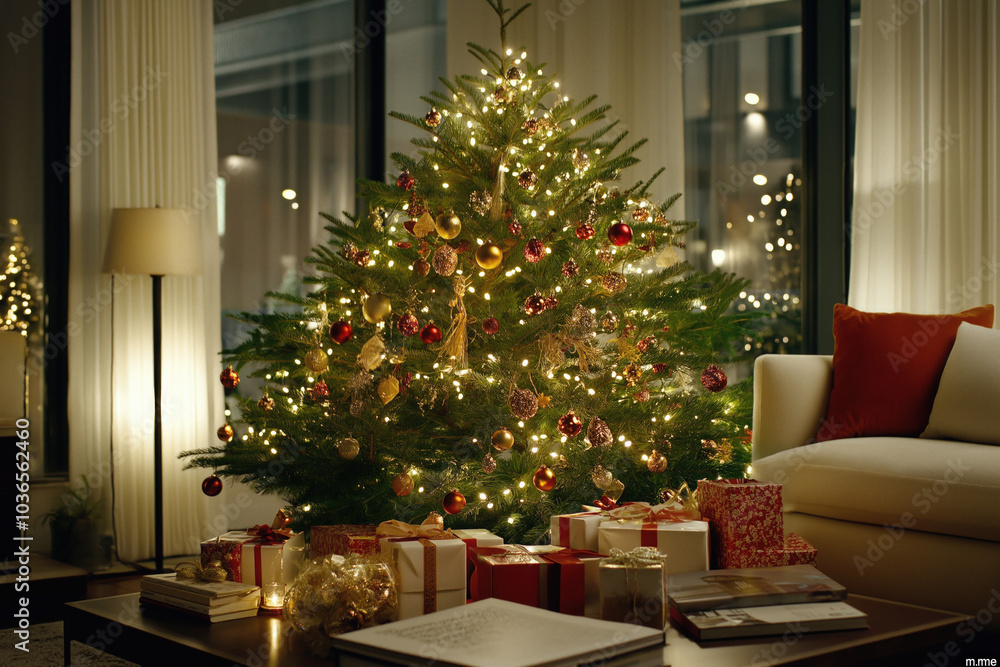 Christmas Tree With Presents Behind Christmas Tree With Presents Behind