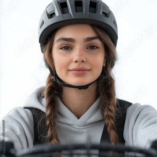 Girl Driving Bike Isolated