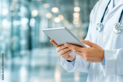 Healthcare Professionals Using Tablets And Advanced Diagnostic Tools In A Hospital Setting, Collaborating On Patient Care While Demonstrating The Integration Of Technology In Medical Practices