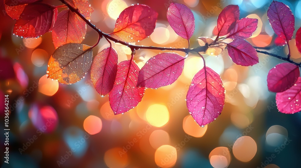 Vibrant autumn leaves glowing in warm sunlight with bokeh effects in a tranquil outdoor setting Vibrant autumn leaves glowing in warm sunlight with bokeh effects in a tranquil outdoor setting