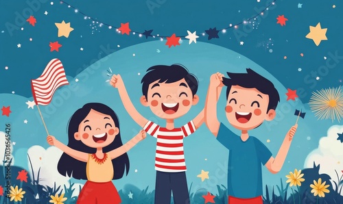 Happy family celebrating the american independence day, Generative AI