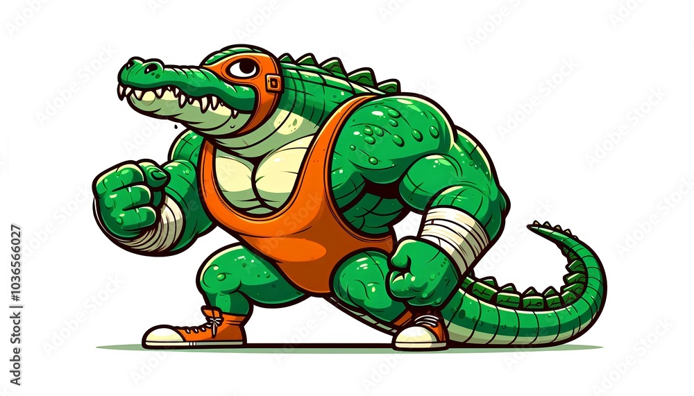 Fototapeta premium Fierce Crocodile Wrestler in Cartoon Style