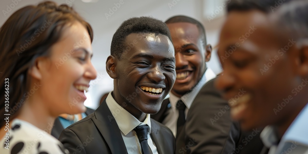 Multinational partners sharing smiles as they celebrate their accomplishments. Multinational partners sharing smiles as they celebrate their accomplishments.