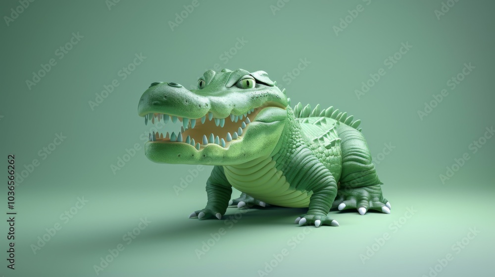 Fototapeta premium 3D Minimalist Crocodile in Green Tone