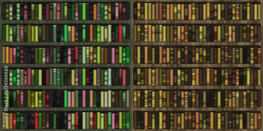 Illustration of book shelf with old and new books Illustration of book shelf with old and new books