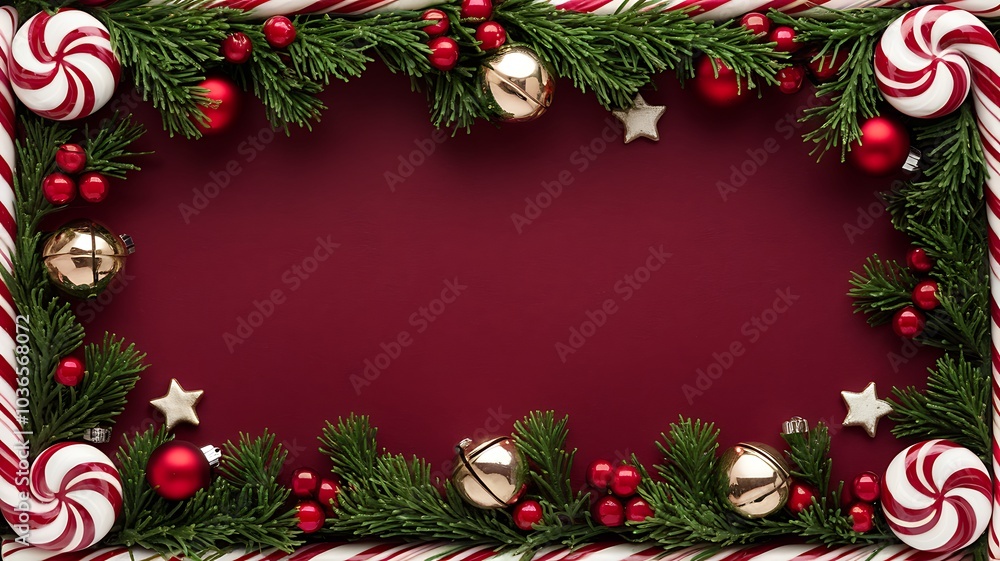Christmas Frame with Candy Canes, Ornaments, and Holly Christmas Frame with Candy Canes, Ornaments, and Holly