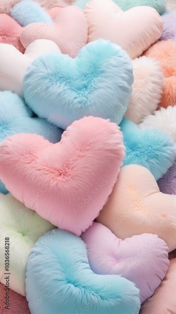 Obraz premium Fluffy heart-shaped pillows: romantic background