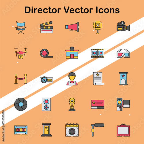 Collection of director icons representing filmmaking and directing ideal for media and entertainment themes.