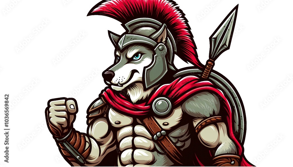 Isolated Spartan Wolf in a Fun Cartoon Design Isolated Spartan Wolf in a Fun Cartoon Design