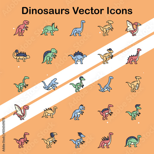 Set of dinosaur icons illustrating prehistoric creatures suitable for science and history themes.