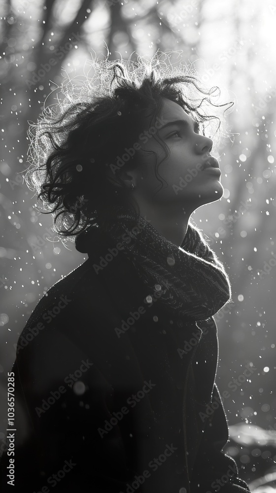 Woman in Snow: A Monochromatic Portrait of Reflection Woman in Snow: A Monochromatic Portrait of Reflection