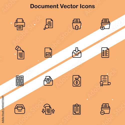 Set of document icons representing various types of paperwork and files suitable for business and office themes.