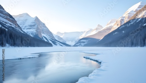 Wallpaper Mural Majestic mountain lake landscape with snow-capped peaks and serene blue water Torontodigital.ca