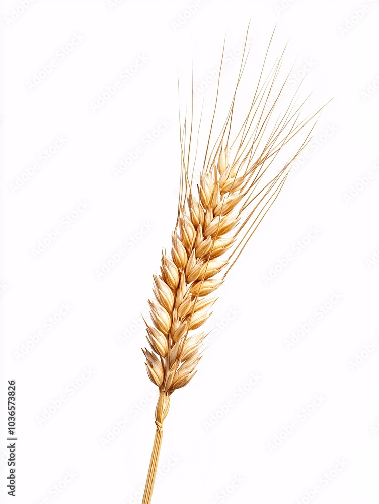 A solitary golden stalk of grain stands out against a pristine white backdrop, highlighting its elegant texture and natural beauty. A solitary golden stalk of grain stands out against a pristine white backdrop, highlighting its elegant texture and natural beauty.