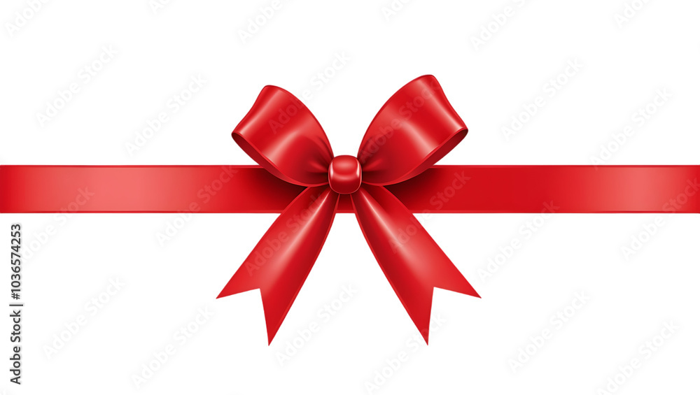 Red Ribbon Bow Isolated on a White Background cut out, red ribbon on a transparent background