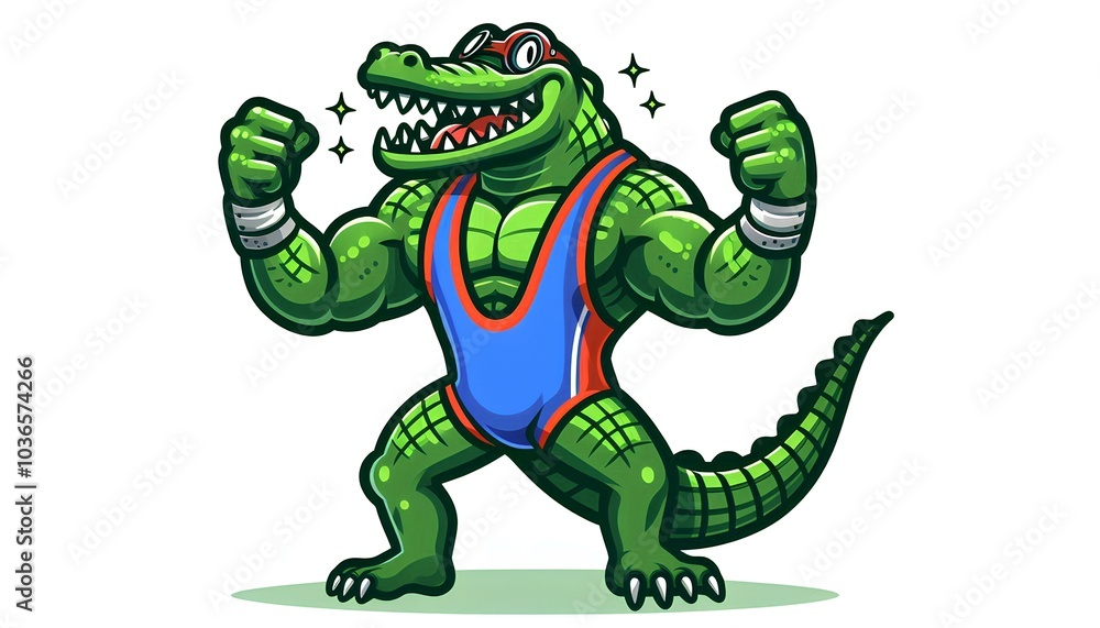 Playful Cartoon Crocodile Wrestler Isolated Playful Cartoon Crocodile Wrestler Isolated