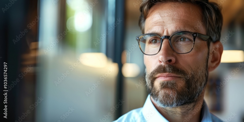 Fototapeta premium An assertive gaze from a businessman, conveying his strong sense of purpose and focus.
